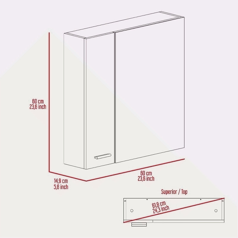 Armoire à pharmacie à 4 tablettes avec miroir, Gris