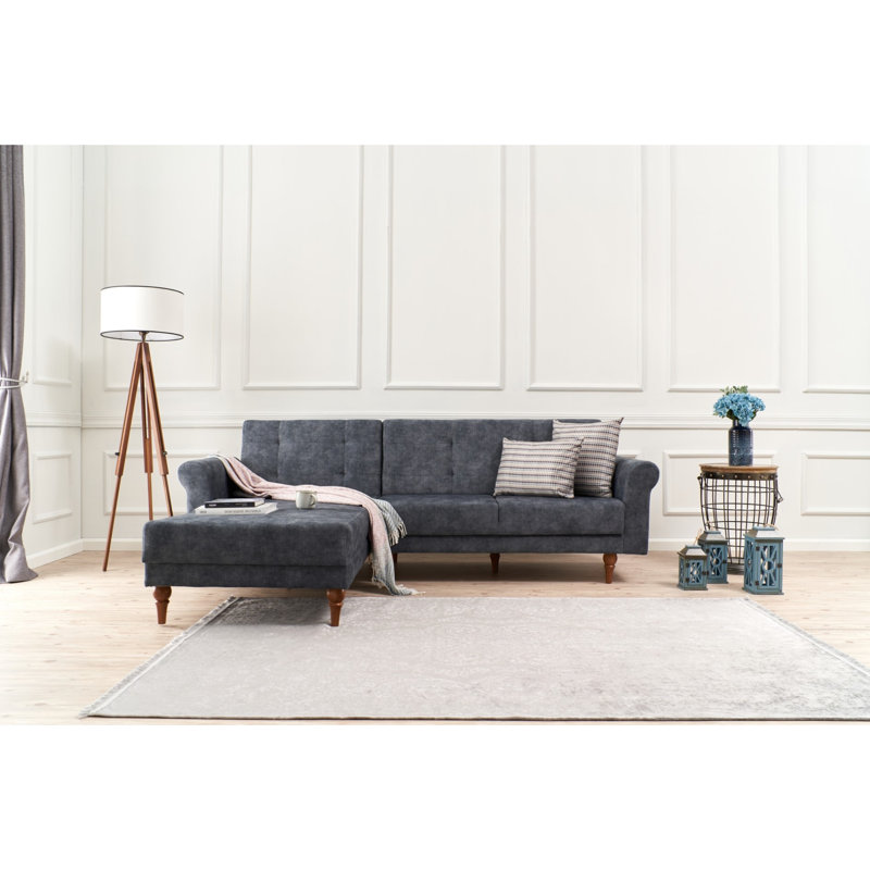 Canapé modulaire à méridienne rembourré igourdane, 100 % polyester anthracite, Accoudoir à gauche (vu de face)
