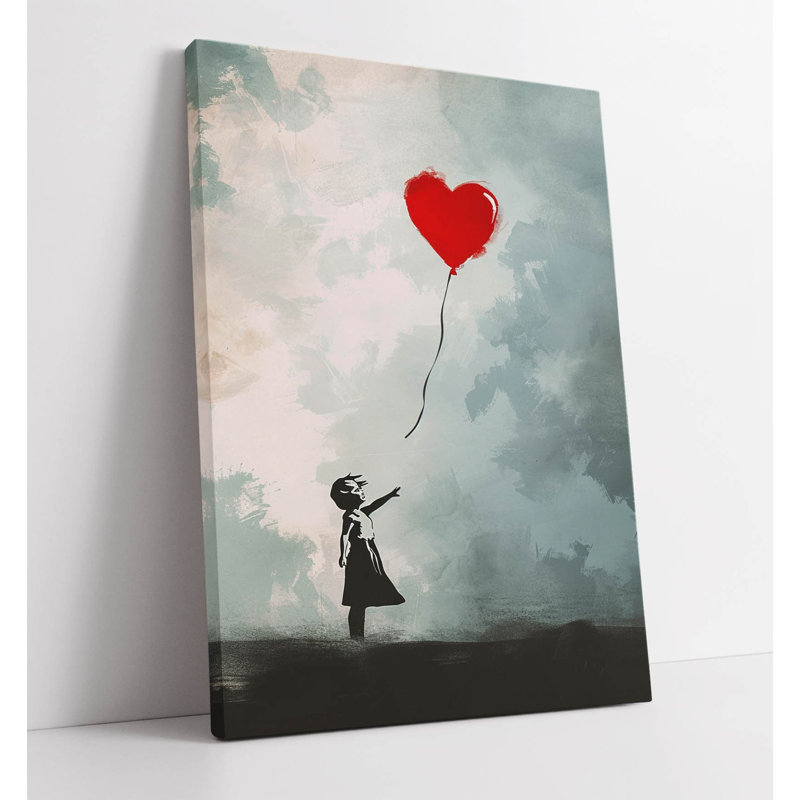 Banksy Balloon Girl Contemporary Watercolour Style Graffiti Canvas Wall Art Print Picture , 30 cm H x 20 cm W