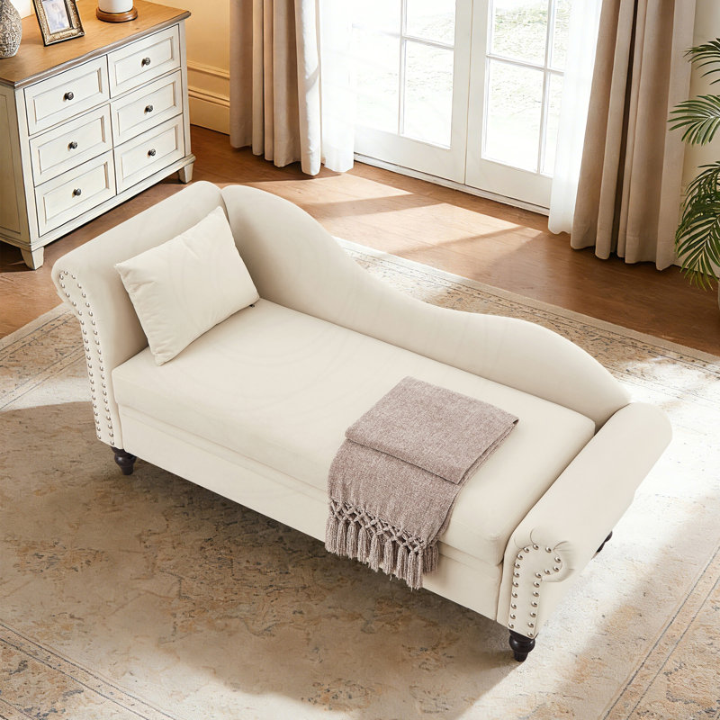 Chaise longue moderne en velours avec rangement caché, Beige Velvet