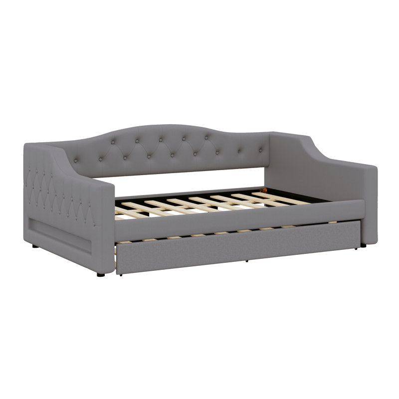 Upholstered Daybed With LED Belt And Trundle, Gray