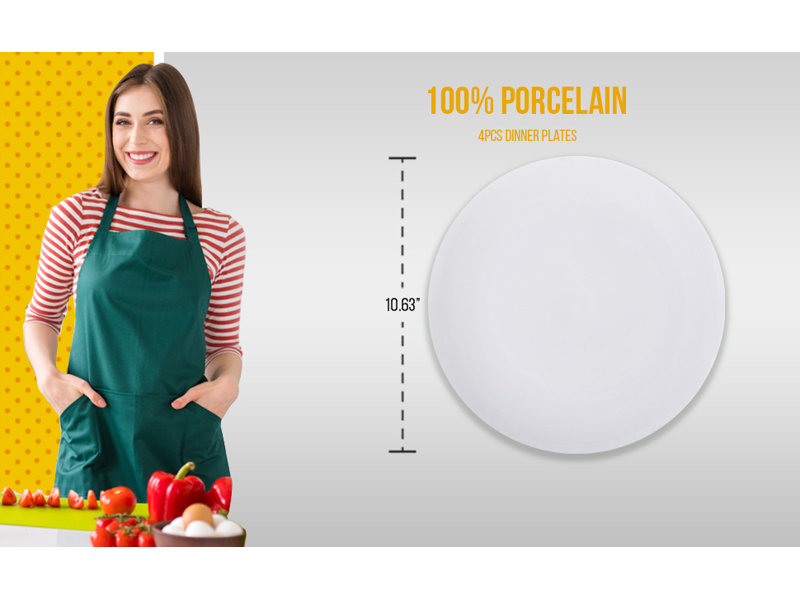 Ensemble de 4 assiettes à dîner SuperWhite Plats de cuisine. Va au micro-ondes et au lave-vaisselle