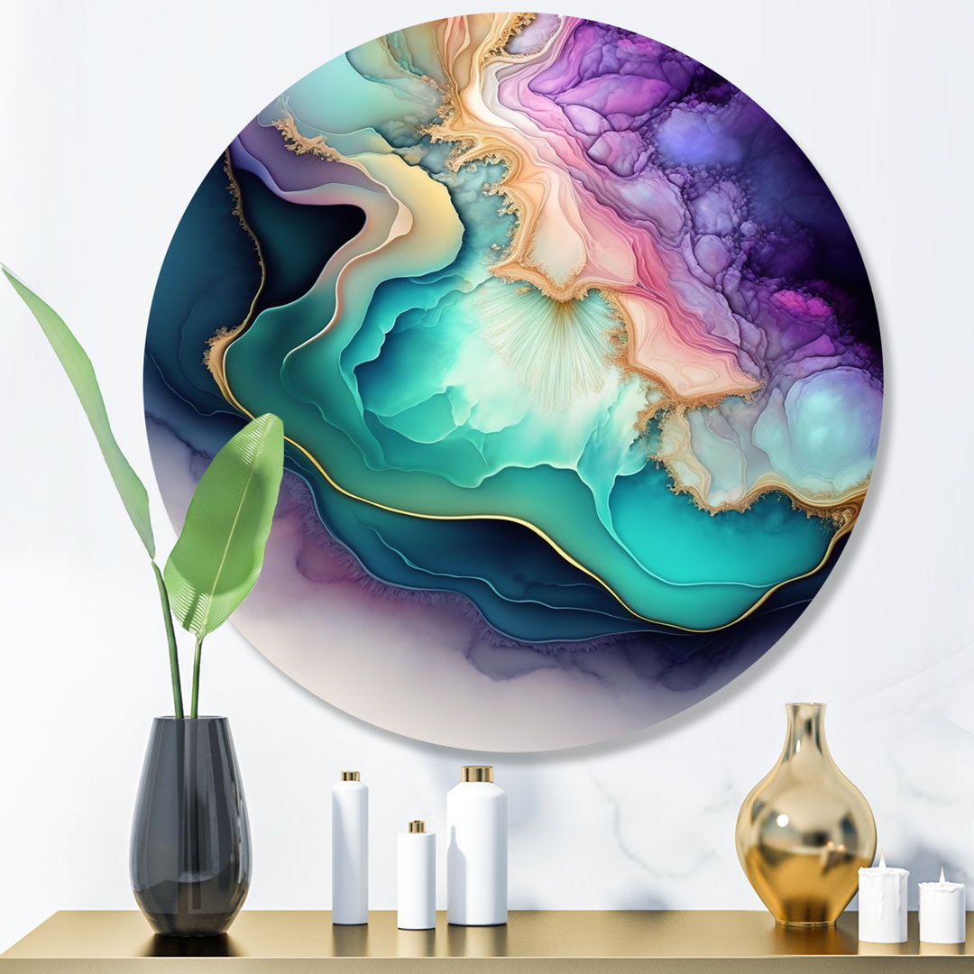 Blue Purple Abstract Geode II Round metal wall decor Design Art 