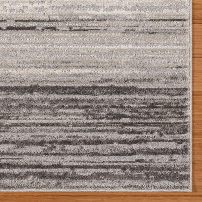 Migliore Osian Modern Striped Ombre Soft High-Low Gray Charcoal Ivory Area Rug, Rectangle 5'3" x 7'
