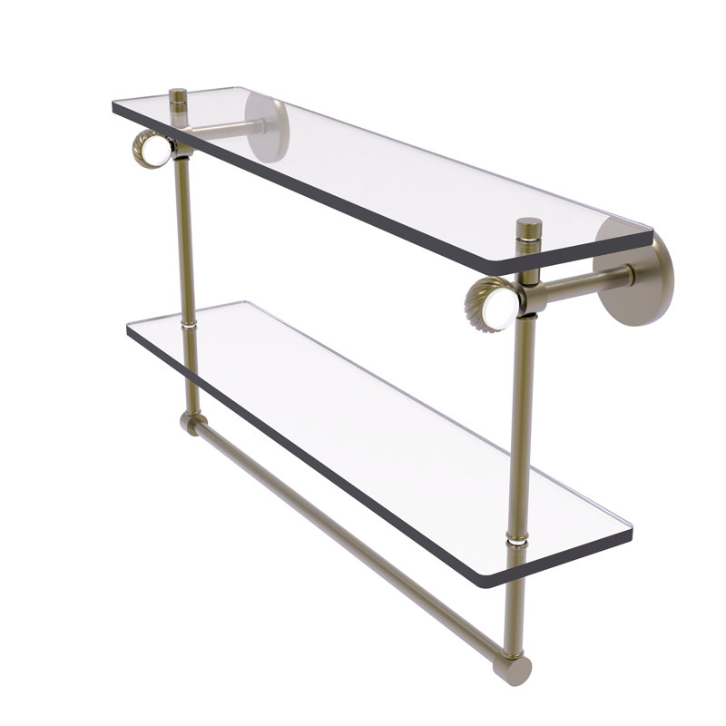 Tablette à 2 niveaux en verre Margolis, Laiton antique, H 12,8 po x l 22 po x p 5,6 po