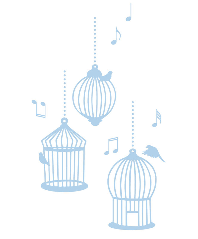 Décalcomanie murale cages d’oiseaux de chanson, Bleu poudré, H 56 po x l 33 po x P 0,01 po