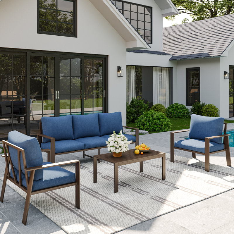 5- Person Outdoor Conversation Set  with Aluminum Coffee Table, Navy