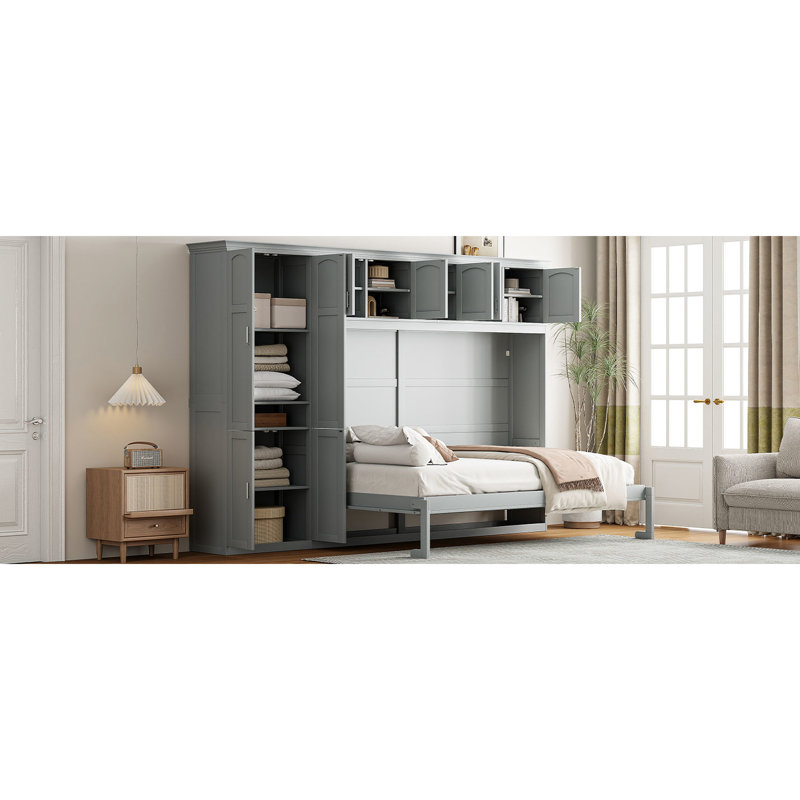 Lit avec rangement pour grand lit en gris - Taille épurée et fonctionnelle pour désencombrer votre espace de vie, Gris
