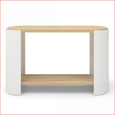 Table basse en bois à 2 niveaux pour le salon, facile à assembler et amp; Économie d'espace, naturel et amp; Blanc