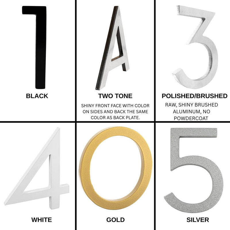 Floating Modern 4" Number Horizontal Address Plaque (5 Digits), Black, Satin Nickel Two Tone