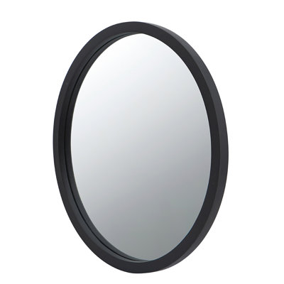 20" X Wooden Frame Circle Wall Mirror In Black Finish Touch - Fits Living Room, Dining Foyer, Bathroom, Office Minimalist, Brightens Interior Style Suits Expands Visual
