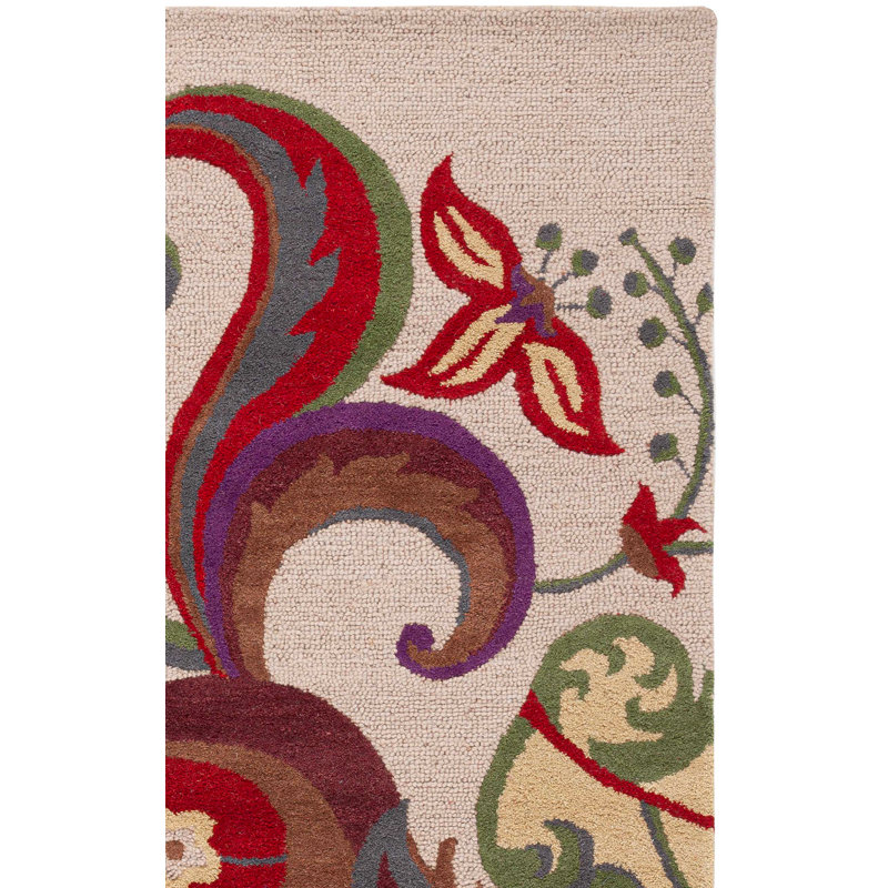 Emrick Hand Hooked Wool Floral Rug, Rectangle 2'6" x 4'