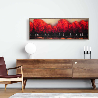 Toile rouge foncé avec arbres | Décoration murale contemporaine pour chambre à coucher