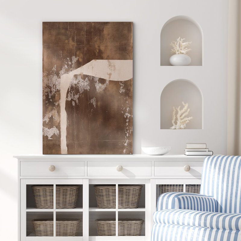 Style Mid-Century brun foncé, formes abstraites neutres, grand cadre rustique, décor minimaliste M22, H 18 po x l 12 po