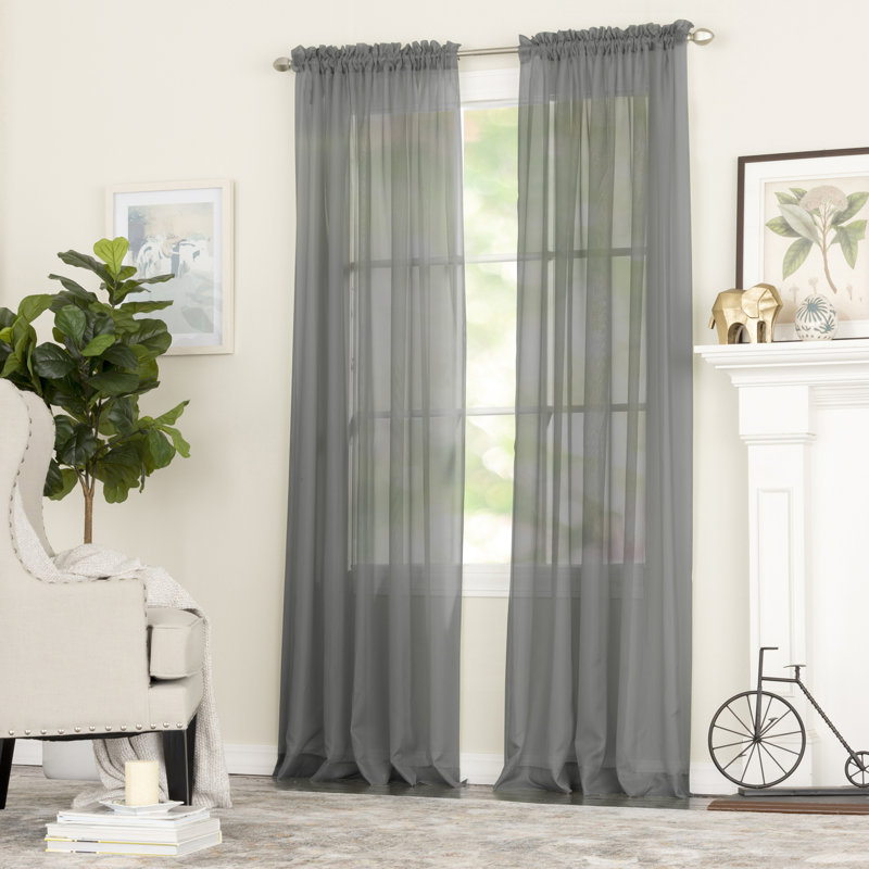 Messancy 100% Polyester Sheer Crushed Voile Solid Color Curtain Panel with Rod Pocket Top, 59" W x 95" L, Coal