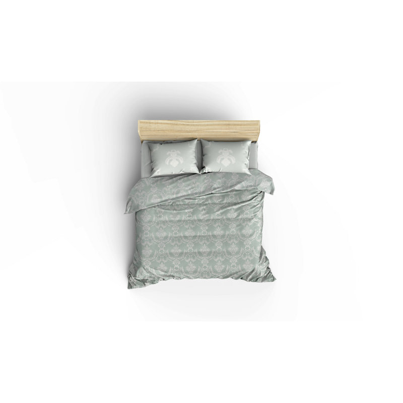 Couvre-lit en coton damassé, Vert aquatique / blanc, Ensemble de courtepointe très grand