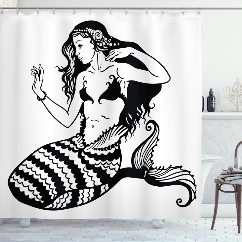 Underwater Shower Curtain Set + Hooks, 69" H x 105" W