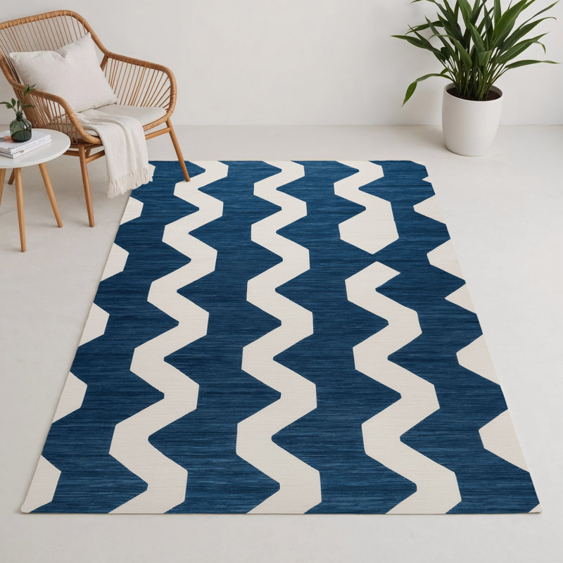 Checkered Blue Indoor and Outdoor Area Rug, Rectangle 9' x 12'