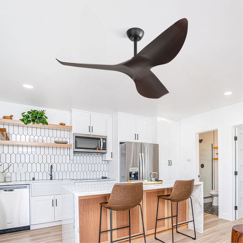 Ventilateur de plafond d'intérieur moderne de 52 pouces sans lumière avec moteur à courant continu réversible à 3 vitesses et 3 pales ABS pour la maison