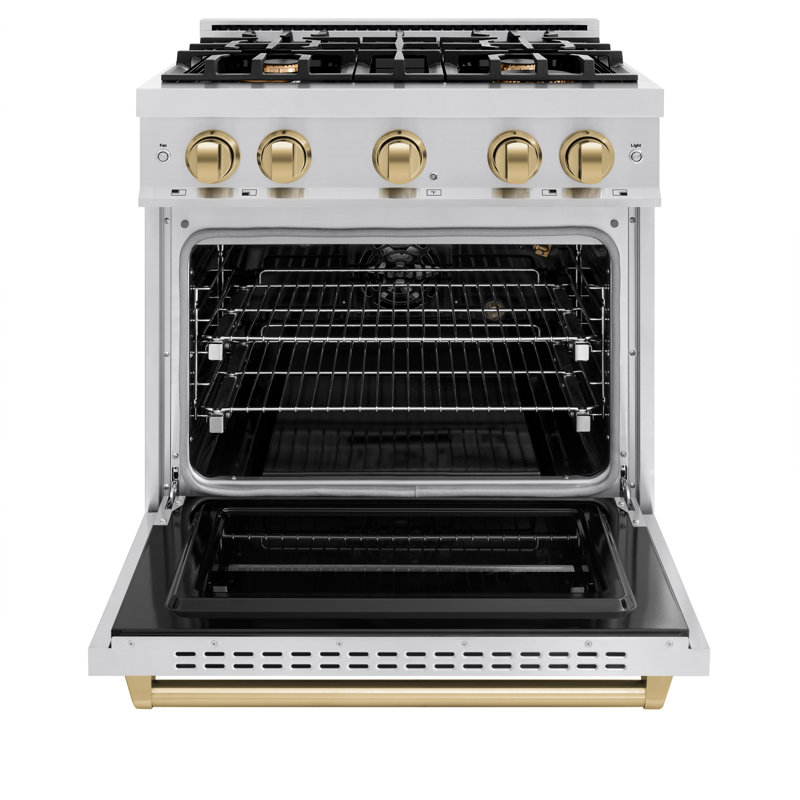 ZLINE Autograph Edition 30" Classic Gas Range w/ 4 Burners & Polished Gold Accents, Champagne Bronze