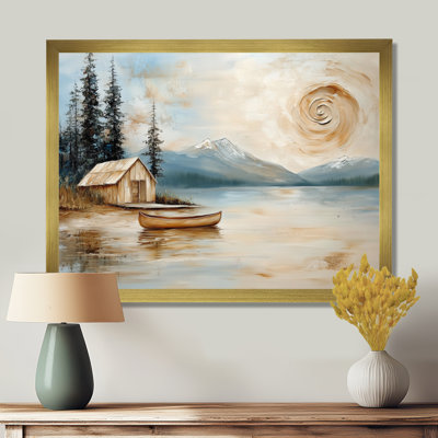 Retraite en chalet au bord du lac Golden - Tableau encadré sur toile représentant des montagnes