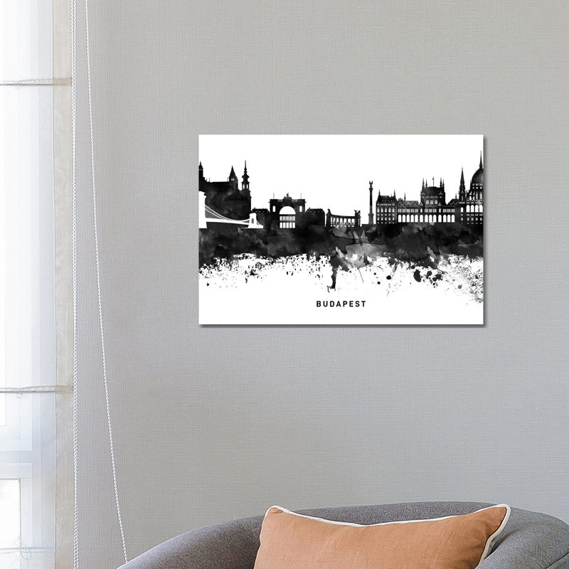 Budapest Skyline Black & White by WallDecorAddict - Wrapped Canvas Print, 45.72cm H x 66.04cm W x 1.905cm D