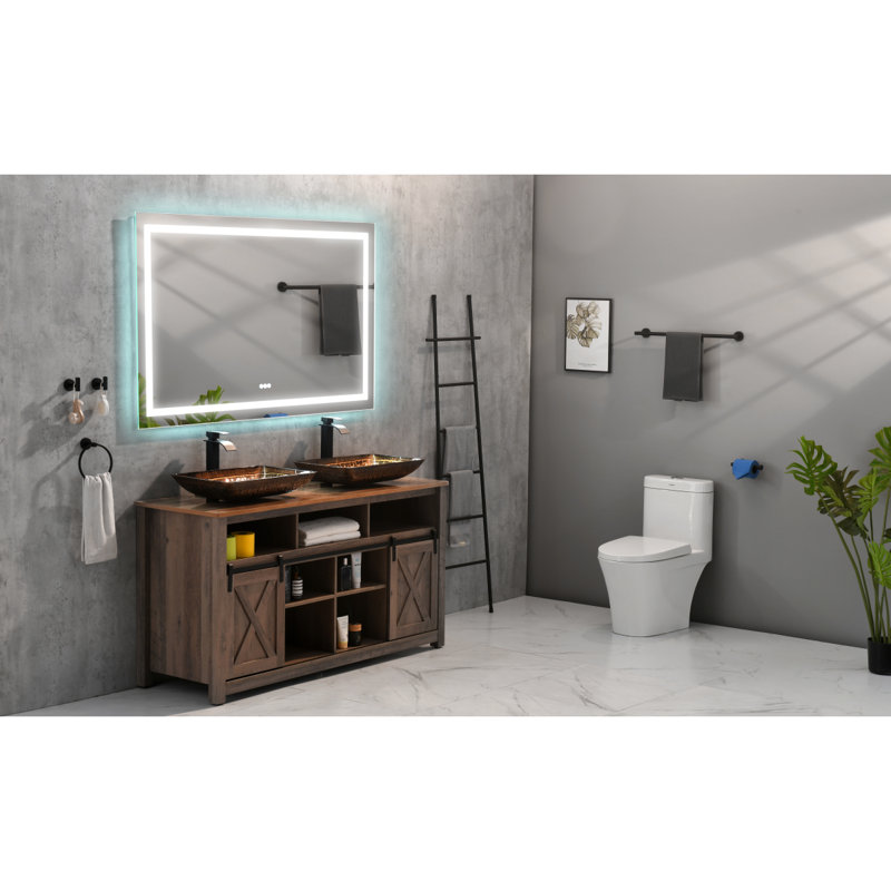 Miroir de salle de bain 60 po x 36 po à DEL avec façade et rétroéclairage, miroir de meuble-lavabo mural, antibuée, mémoire, 3 couleurs, réglable en continu