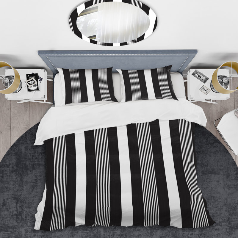 Ensemble de housse de couette en microfibre noir / blanc 3 pièces, Housse de couette pour très grand lit et 2 très