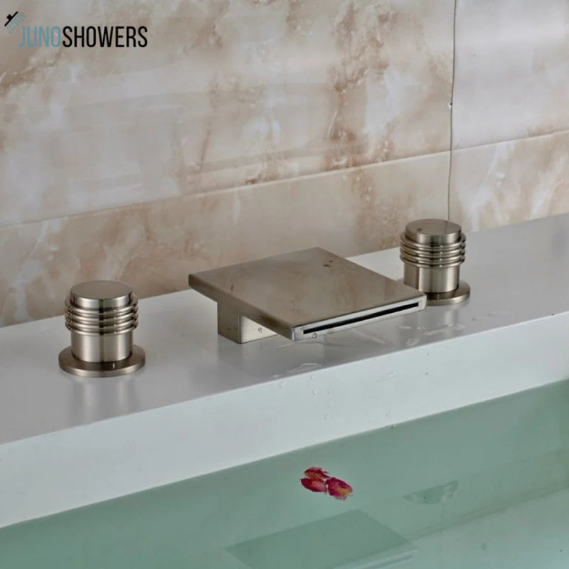 Juno Baris Brushed Nickel Finish Dual Handle Bathtub Waterfall Faucet