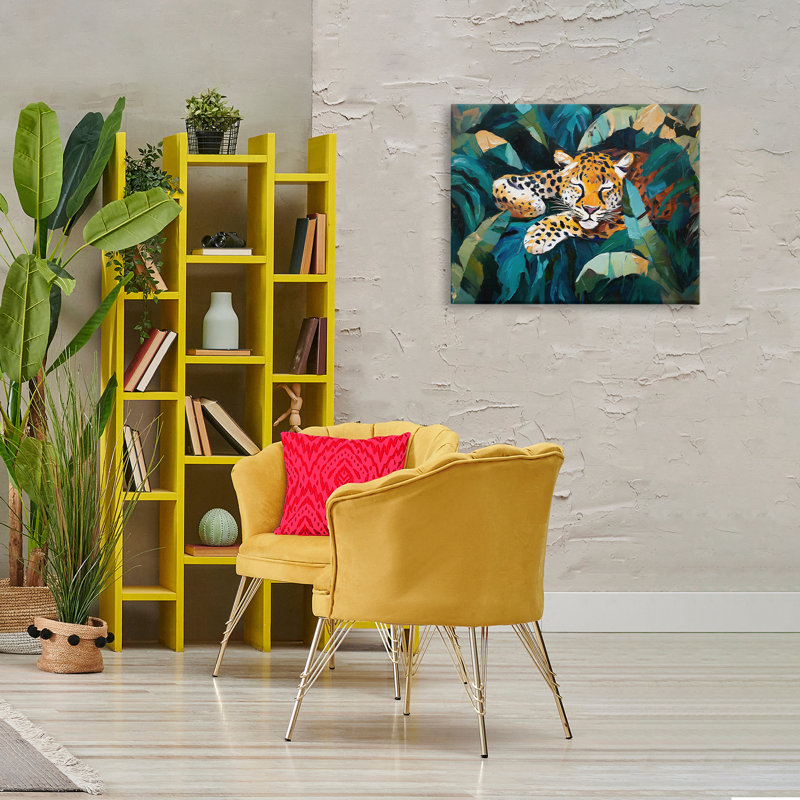 «Leopard Sleeping in Leaves», art mural sur toile par Ramona Murdock, H 24 po x l 30 po