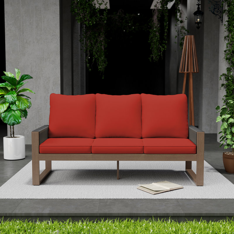 Canapé de patio en bois avec coussins, Rouge