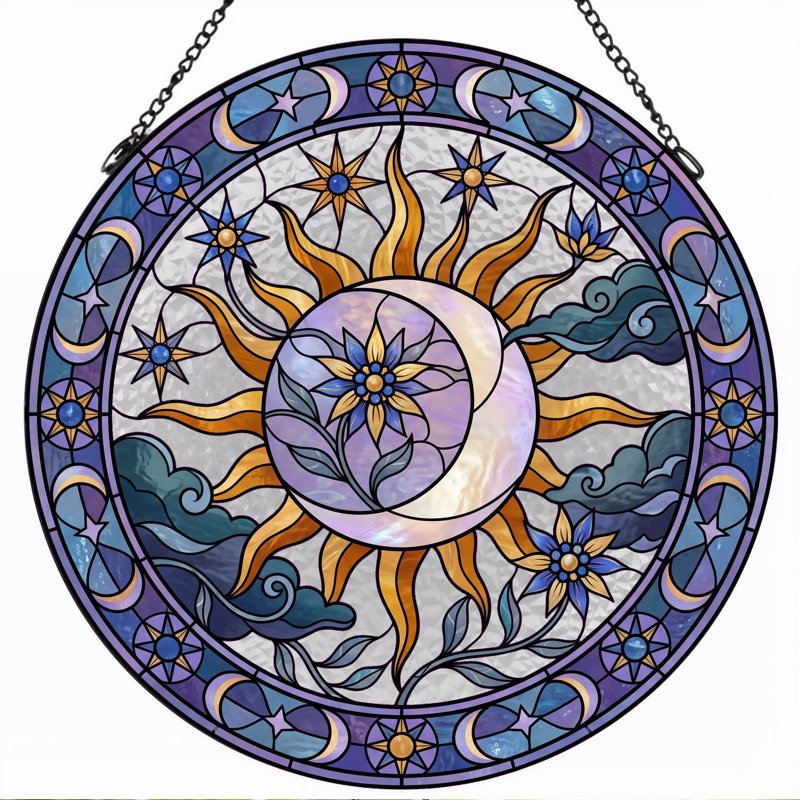 Panneau de vitrail Sun Moon H 12 po, H 12 po