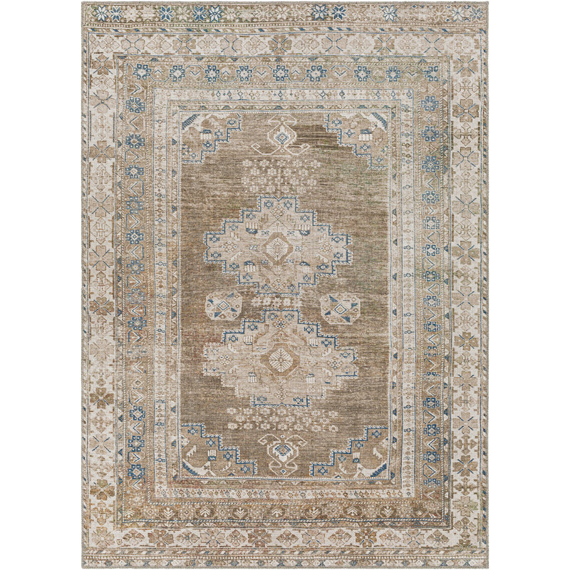 Amneris Machine Washable Traditionnal Boho Brown Runner Rug, Rectangle 120 x 170cm