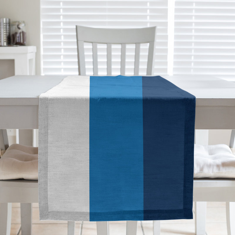 Chemin de table basket Philadelphia, L 72 po x l 16 po, Blanc / bleu / bleu marine, Sergé de coton