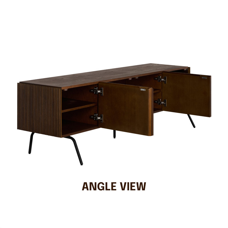 Doud TV Stand with 3 - 4 Doors for TVs up to 75’’, Media Console with Vertical Groove Design and Metal Legs, Modern Entertainment Center for Living Room and Bedroom, Effortless Assembly