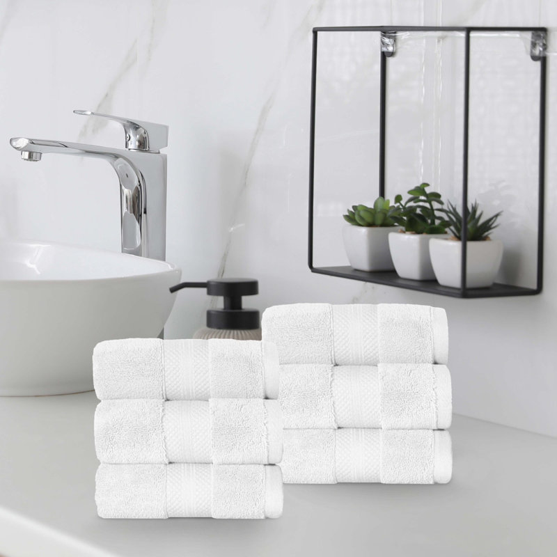 Finnian Plush Heavyweight, 100% Turkish Towel Collection, White, Hand Towels - 6 Pack