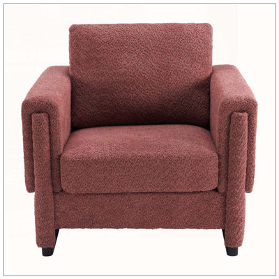 Fauteuil d'appoint rembourré avec accoudoirs en bois massif, fauteuil club carré en tissu avec coussin épais Boucle, fauteuil d'appoint moderne