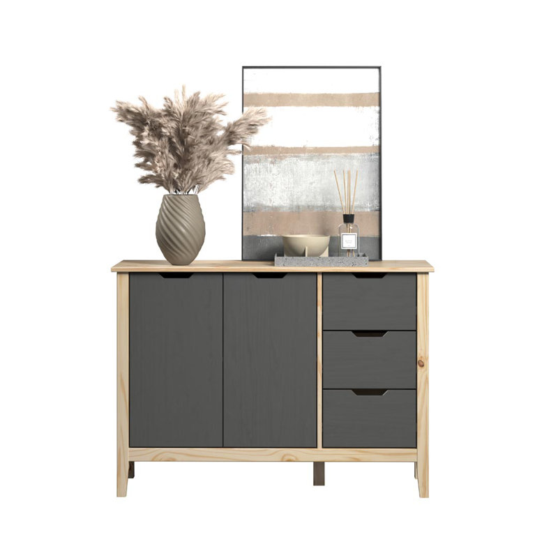 Powellsville 110cm Solid Wood Sideboard, Grey/Brown/Blue