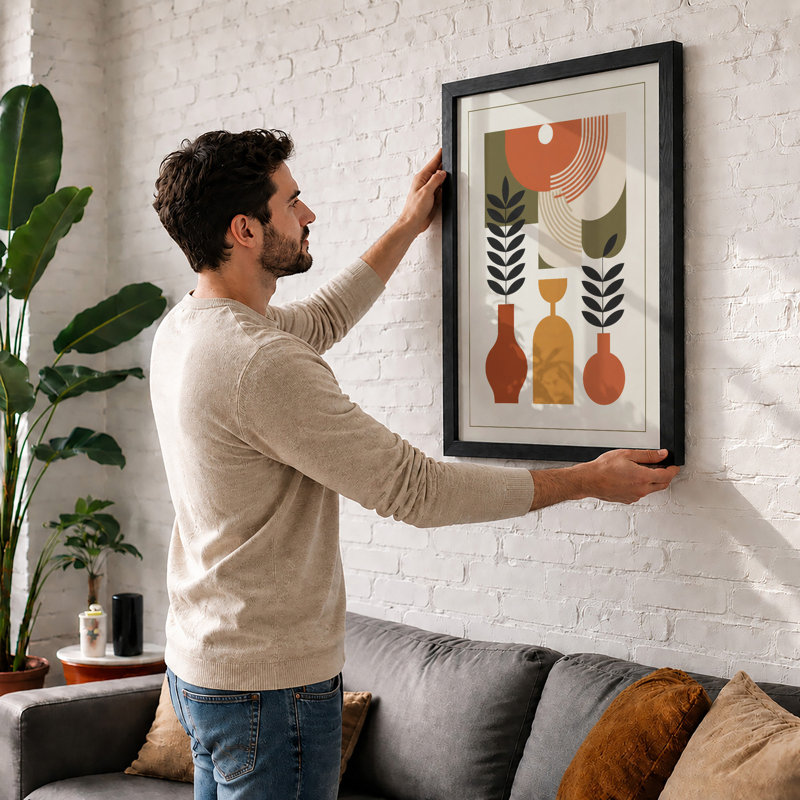 Still Life in Terracotta Mid-Century 1 Piece Single Picture Frame Wall Art, A4 - 29.7 x 21.0 cm, Oak