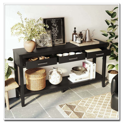 59.1'' Farmhouse Entryway Table with 3 Drawers, Painted Console Table