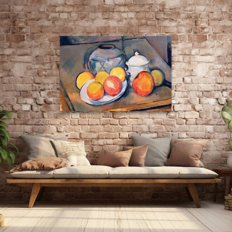 Straw-Covered Vase, Sugar Bowl And Apples, 1890-93 Abstract Contemporary Wall Art Print by Paul Cezanne - Wrapped Canvas Print