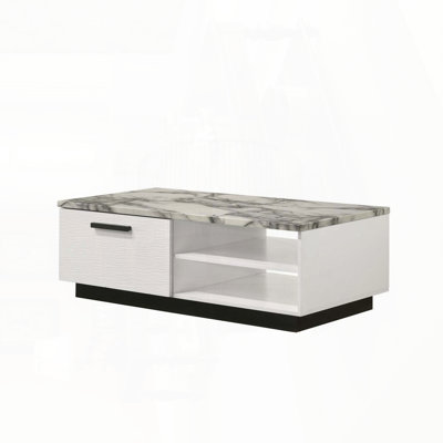 Table basse Matilda avec plateau en faux marbre et tiroir dissimulé