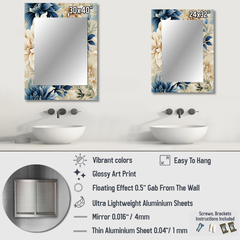 Chlores, dentelle tropicale, motif tropical - miroir tropical, 32 po x 24 po