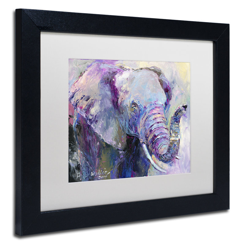 « blue éléphant », impression sur toile, H 11 po x l 14 po x P 0,5 po, Cadre noir, Blanc