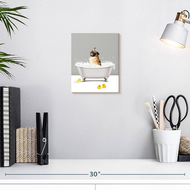 «Bath Tub Animal Pug», reproduction sur toile, L 10 po x H 8 po x P 1 po