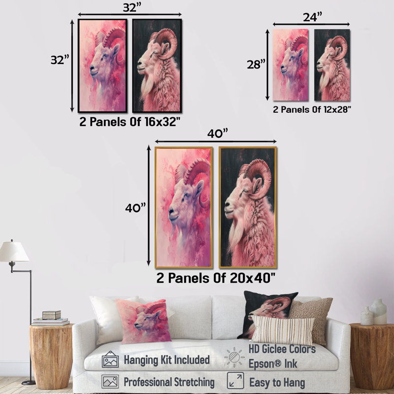 Ensemble de 2 pièces d'art mural blanc et rose avec astrologie Capricorne, H 40 po x l 40 po, Impression encadrée, Doré