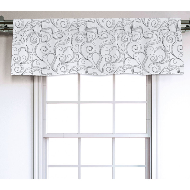 Charcoal Grey and White Swirl Pattern Rod Pocket Valance