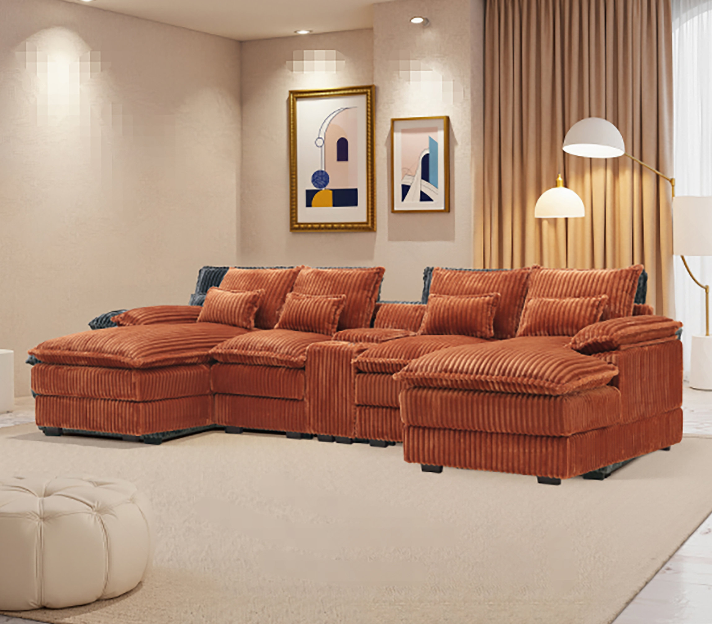 Latitude Run® 120-Inch U-Shaped Modular Sofa With Center Console Table ...