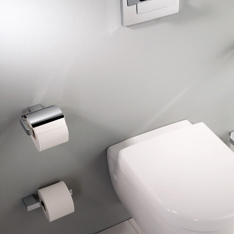 Wall Mount Toilet Paper Holder with Cover, Polished Chrome