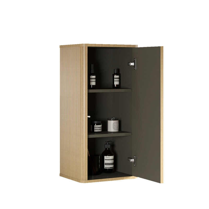 Armoire de salle de bain en chêne naturel - petit rangement peu encombrant pré-assemblé pour gratter et amortir 2 tablettes réglables courbées pour une option de design élégant et un matériau en contreplaqué